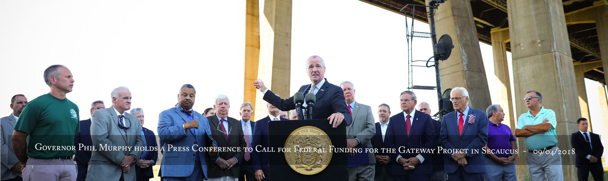 Governor Phil Murphy holds a press conference to call for federal funding for the Gateway Project in Secaucus on September 4, 2018