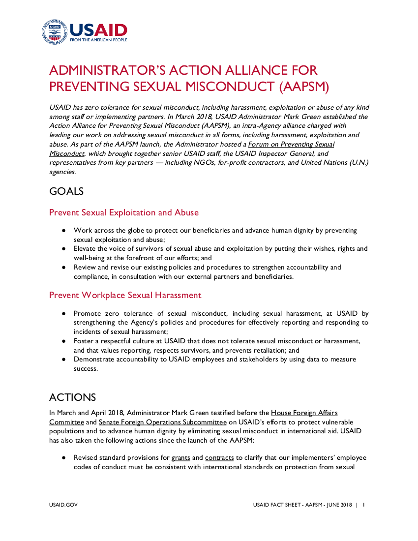 Fact Sheet: Administrator's Action Alliance for Preventing Sexual Misconduct (AAPSM) - Click to download PDF