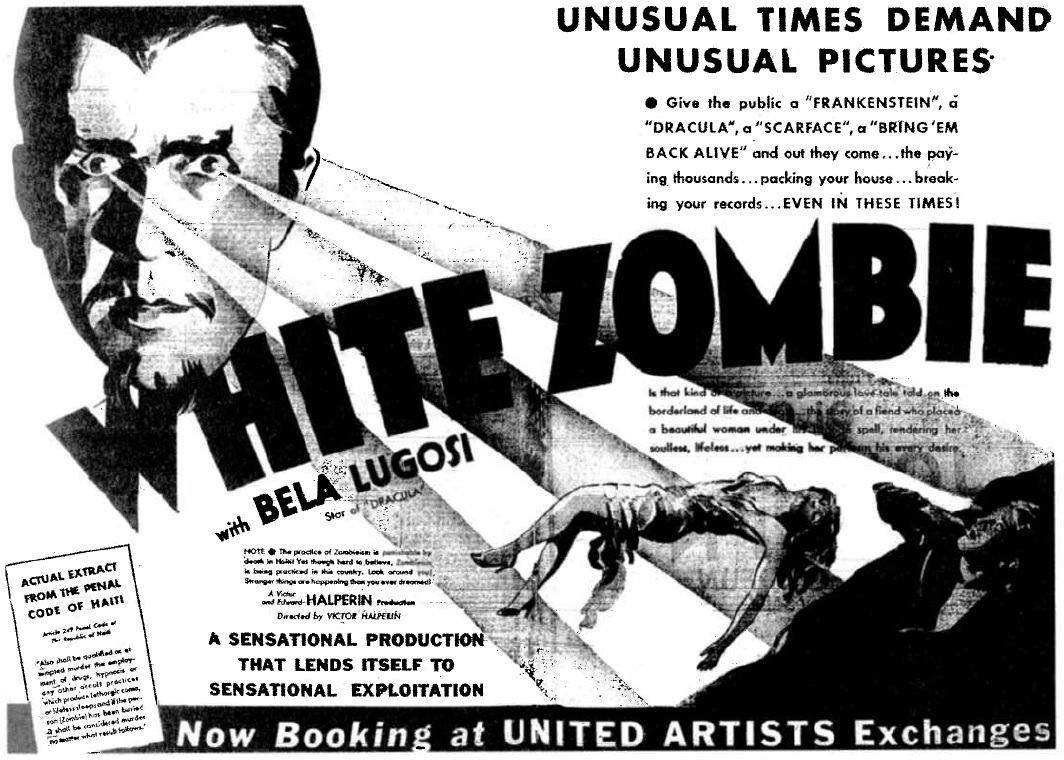 White Zombie advertisement in Variety, July 26, 1932, with Article "249" displayed in the lower left-hand corner.
