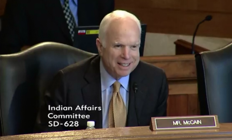 Senator John McCain speaking at a Senate Committee hearing