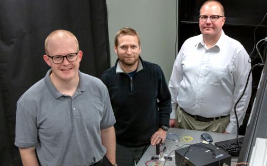 Joseph Lukens, Raphael Pooser, and Nick Peters (from left) of ORNL’s Quantum Information Science Group developed and tested a new interferometer made from highly nonlinear fiber in pursuit of improved sensitivity at the quantum scale. Credit: Carlos Jones