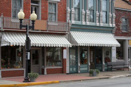 Store fronts on a rural main street:  Copyright iStock photos