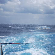 Photograph of four airgun arrays towed behind R/V Marcus G. Langseth.