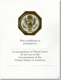 OPM Federal Career Service Award Certificates WPS 106 Thirty Year Gold 8x10 (Package of 25)