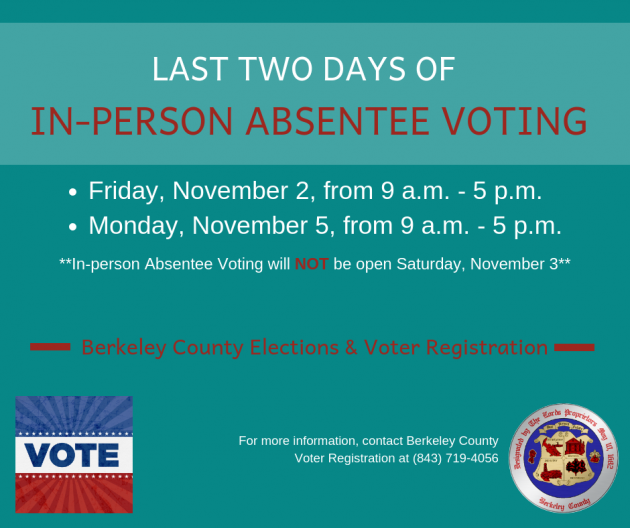 Berkeley County Announces Final Days for In-person Absentee Voting