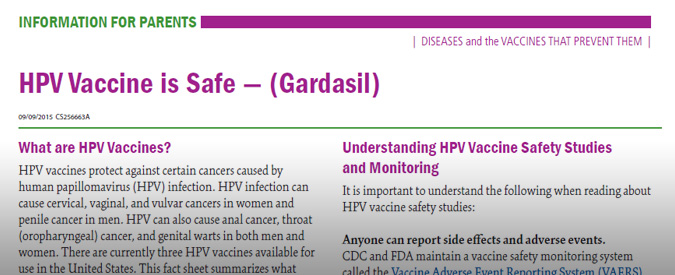 Read about the safety of quadrivalent HPV vaccine (Gardasil)