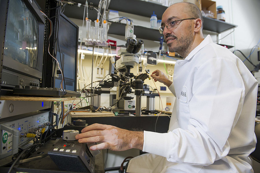 An NIH scientist measuring dopamine release