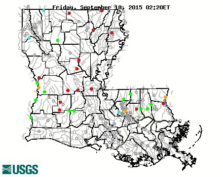 Current streamflow conditions in Louisiana; click to go to a live map.