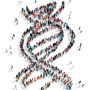 DNA helix shape made of people
