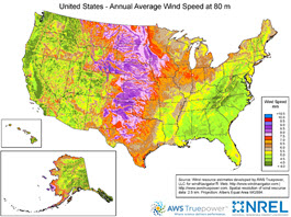 Map of wind resources in U.S.
