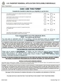 U.S. Passport Renewal Application for Eligible Individuals, Form DS-82 (2010)