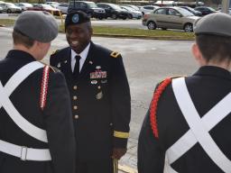 Brigadier General R. Scott Dingle welcomed by JROTC cadets.
