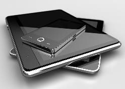 Decorative image of a stack of mobile devices. 