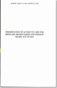 Preservation of Access to Care for Medicare Beneficiaries and Pension Relief Act Of 2010, Public Law 111-192