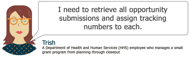 Trish user story: I need to retrieve all opportunity submissions and assign tracking numbers to each.
