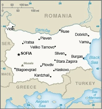 Date: 07/03/2018 Description: Map of Bulgaria. © CIA World Factbook.