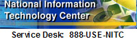 An image of the National Information Technology Center art with the text: Service Desk: 888-USE-NITC