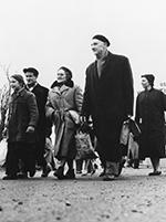 A group of Hungarian refugees leaving the Camp Kilmer Reception Center in New Jersey in 1956.