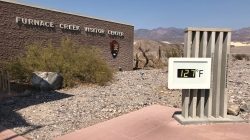 Death Valley National Park set a new world record in July 2018: It was the hottest place during hottest month on record. Temperatures reached 127 degrees F for four days in a row (as shown in this photo of a temperature sign in front of the park's visitor center), and the park experienced an average monthly temperature of 108 degrees for July. Learn more at https://www.nps.gov/deva. 