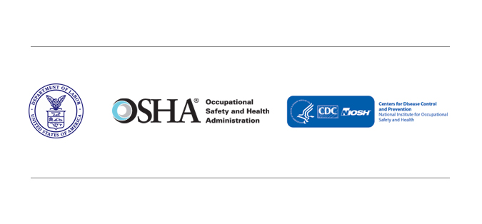 The Dept. of Labor United States of American logo, OSHA logo, and CDC badge