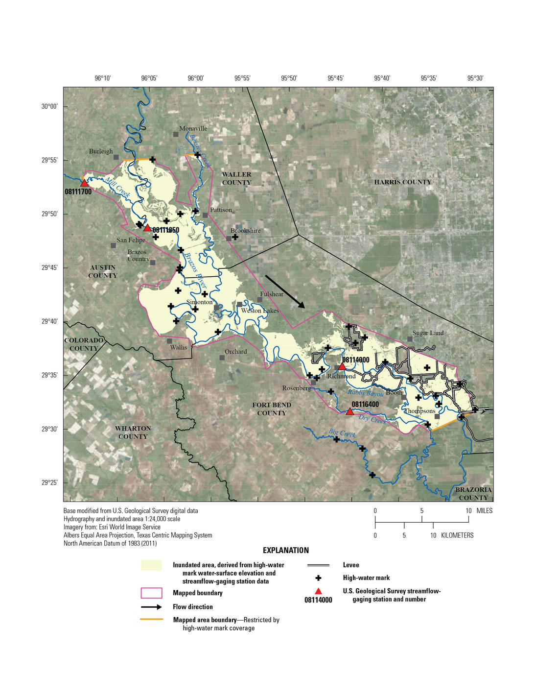 Hurricane Harvey flood-inundation map of the upper reach of the Brazos River
