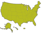small image of a us map with states shown in green and outlined black, includes Alaska, Hawaii and Puerto Rico 