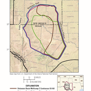 Image shows a map of the assessment units of the 2018 Delaware Basin oil and gas assessment