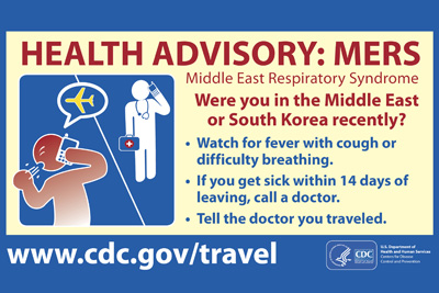 Image of Health Advisory notice about MERS for those traveling from Middle East or South Korea