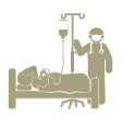 silhouette image of a person in hospital bed with health provider adjusting iv bag