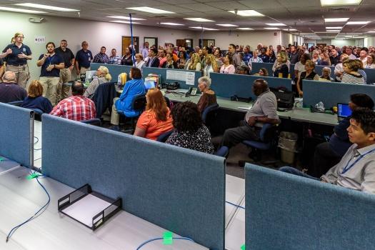This photo shows FEMA Region III Regional Administrator MaryAnn Tierney addresses staff at the West Virginia Joint Field Office during a meeting. The Regional Administrator visited the field office following severe flooding and storms in West Virginia in late June 2016.