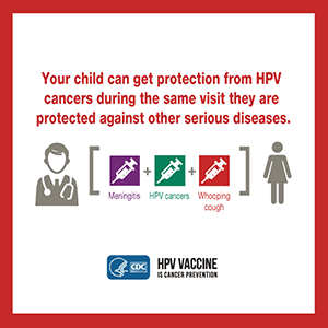Graphic: Your child can get protection from HPV cancers during the same visit they are protected against other serious diseases.