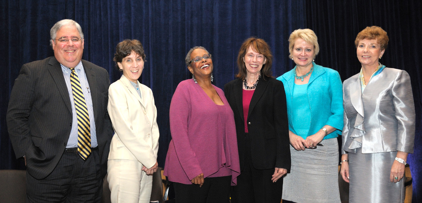 NINR director Dr. Patricia Grady (fourth from left) with panelists (from left to right) Dr. Joseph Fins, Dr. Nancy Berlinger, Dr. Karla Holloway, Susan Dentzer and Dr. Marie Hilliard