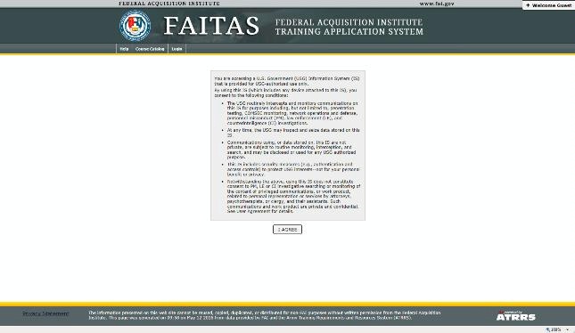 Date: 2016 Description: Federal Acquisition Institute Training Application System website.  © Screenshot of FAITAS website
