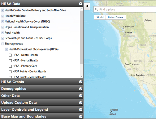 Screenshot of data.HRSA.gov Map Tool