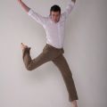 Dancer Sean Dorsey caught mid-leap.