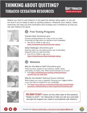 Thinking About Quitting?  Tobacco Cessation Resources - screenshot of PDF