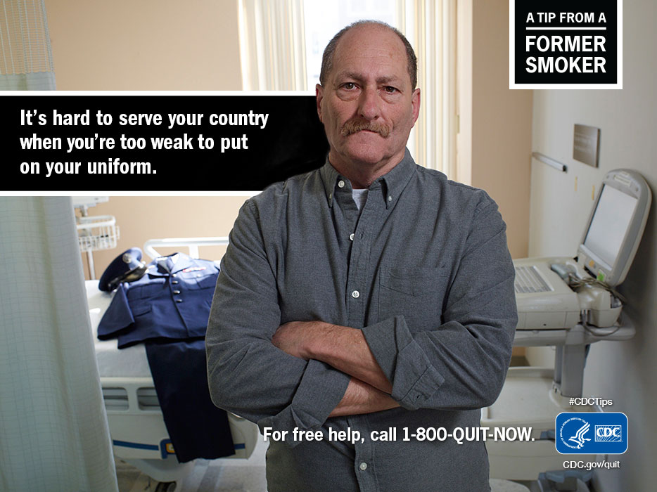 A Tip From A Former Smoker: It's hard to serve your country when you're too weak to put on your uniform. For free help, call 1-800-QUIT-NOW.