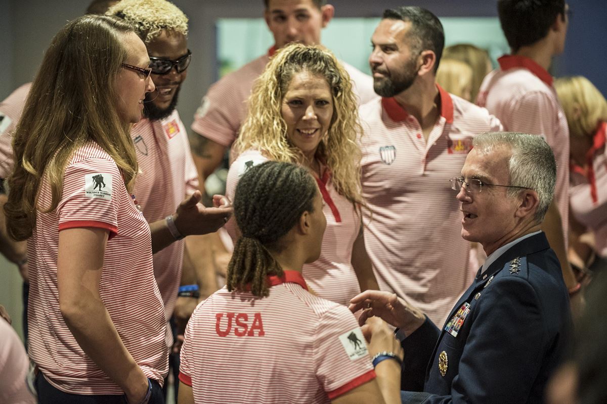 The vice chairman of the Joint Chiefs of Staff talks with U.S. athletes at the Invictus Games
