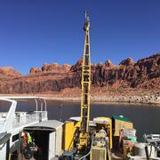 Drill rig to collect sediment samples on Lake Powell.