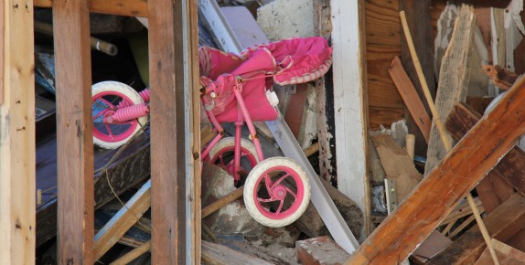 Stroller in Superstorm Sandy rubble