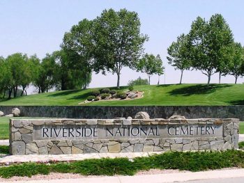 Image of Riverside National Cemetery front entrance.