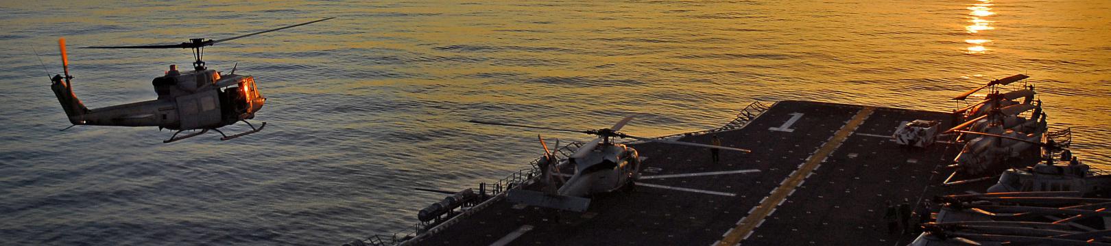 Helicopter taking off from the flight deck