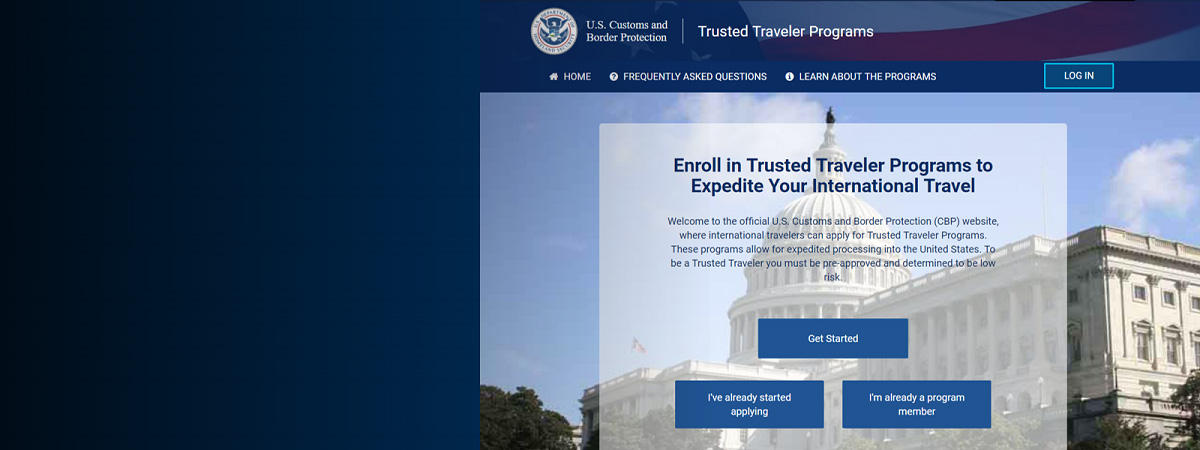 Screenshot of New Trusted Traveler Program Website