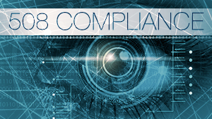 Human eye with binary technology and text label 508 Compliance 