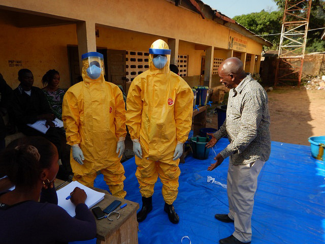 Health workers receive Ebola response training during the 2014 outbreak
