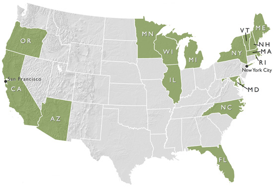 US map highlighting Climate-Ready States & Cities Initiative Grantees
