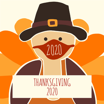 Illustration of a turkey with text that says Thanksgiving 2020