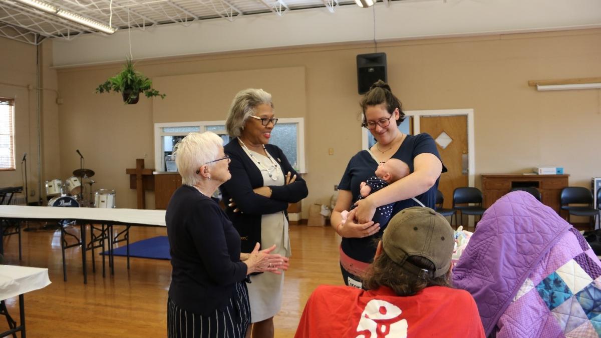 Congresswoman Beatty meets with new parents.