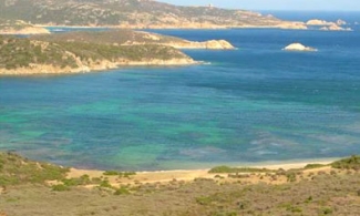 The coastline of the island of Sardinia and the surrounding sea.