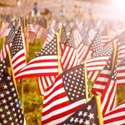 American Flags at in a graveyard in honor of Memorial Day